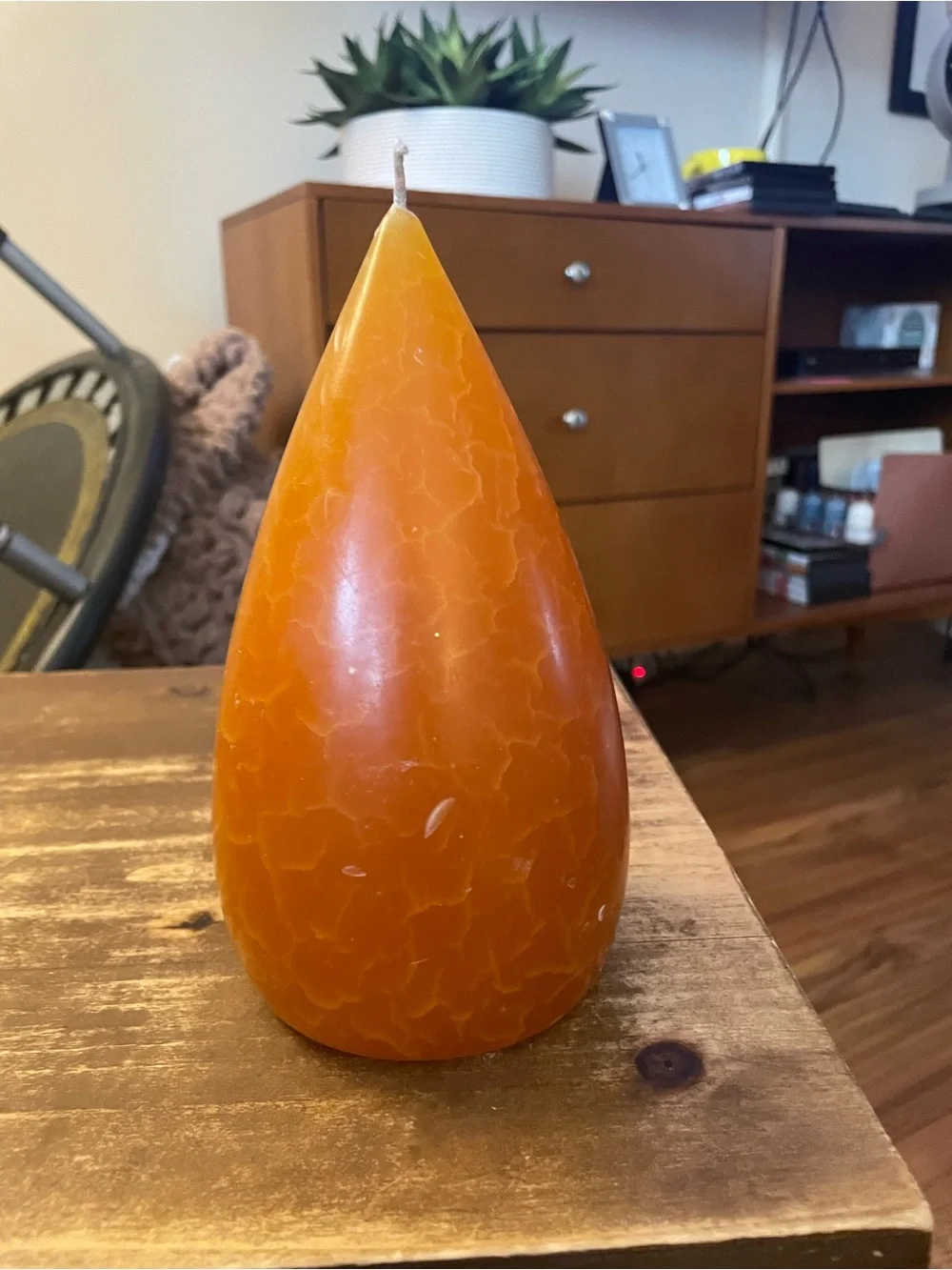 Candles pumpkin color Teardrop Decorative Candle Pair new Cedar & Saffron Scent
